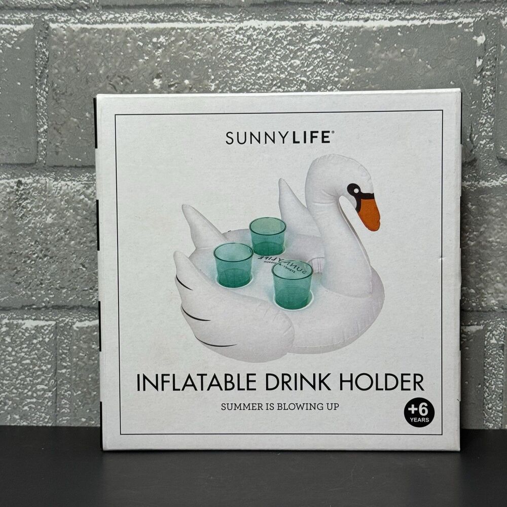 Sunnylife Inflatable Swan Drink Holder Pool Float Cup Holder New in Box White